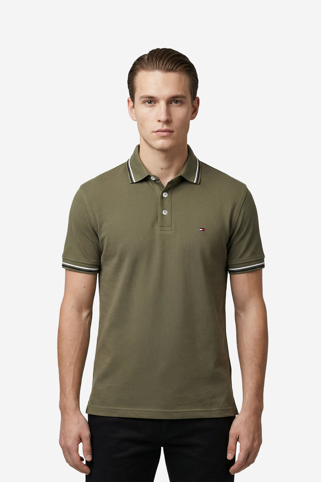 Tommy Hilfiger Army Green Tipped Slim Fit Polo