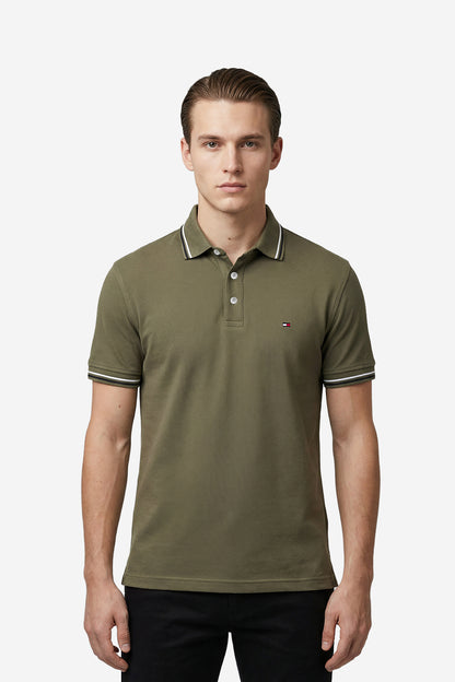 Tommy Hilfiger Army Green Tipped Slim Fit Polo