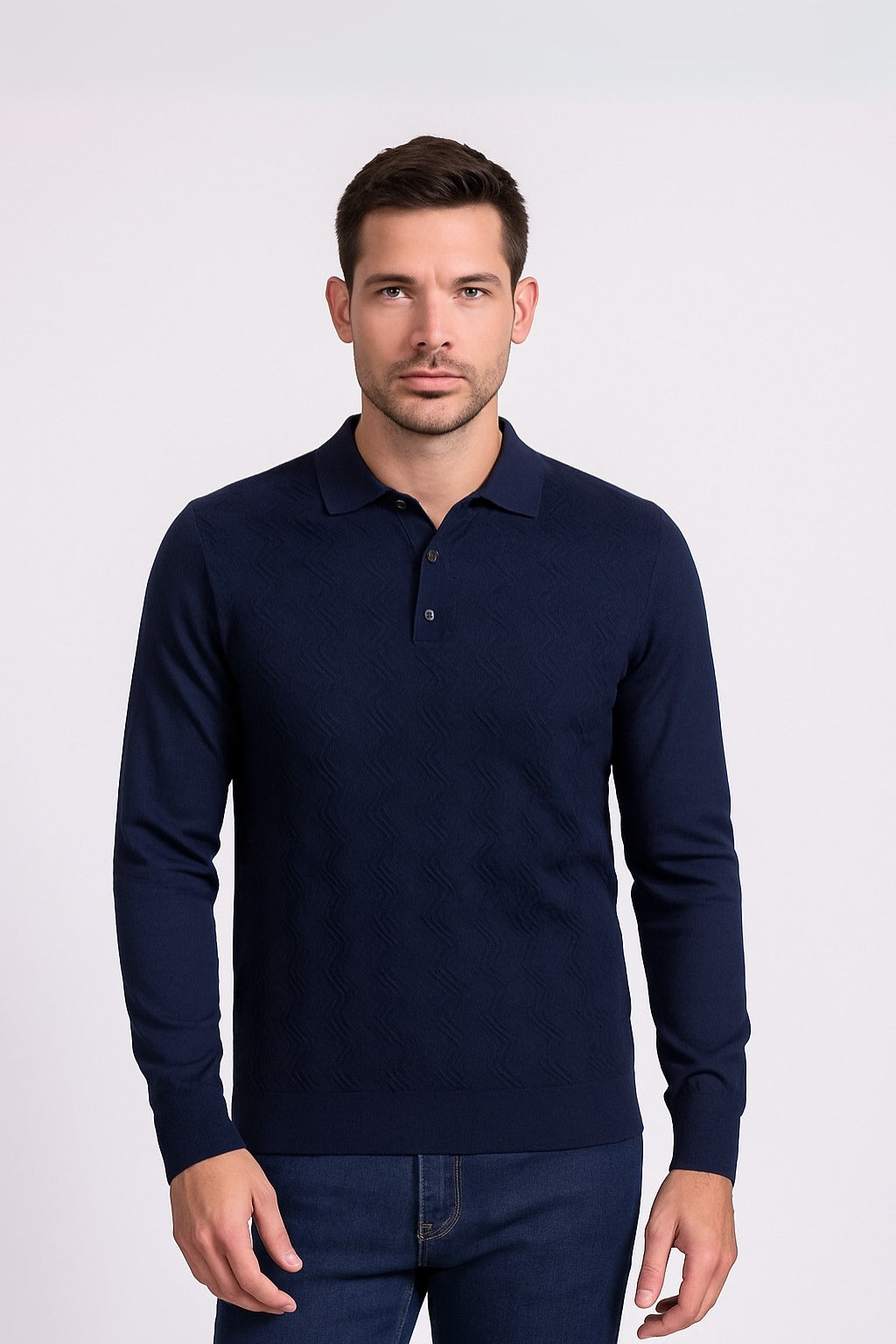Tony Montana Navy Chevron Textured Knit Polo