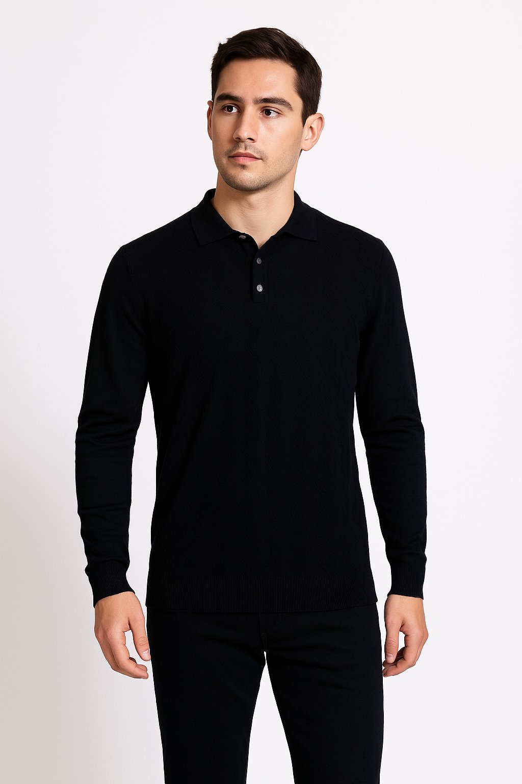 Tony Montana Black Chevron Textured Knit Polo