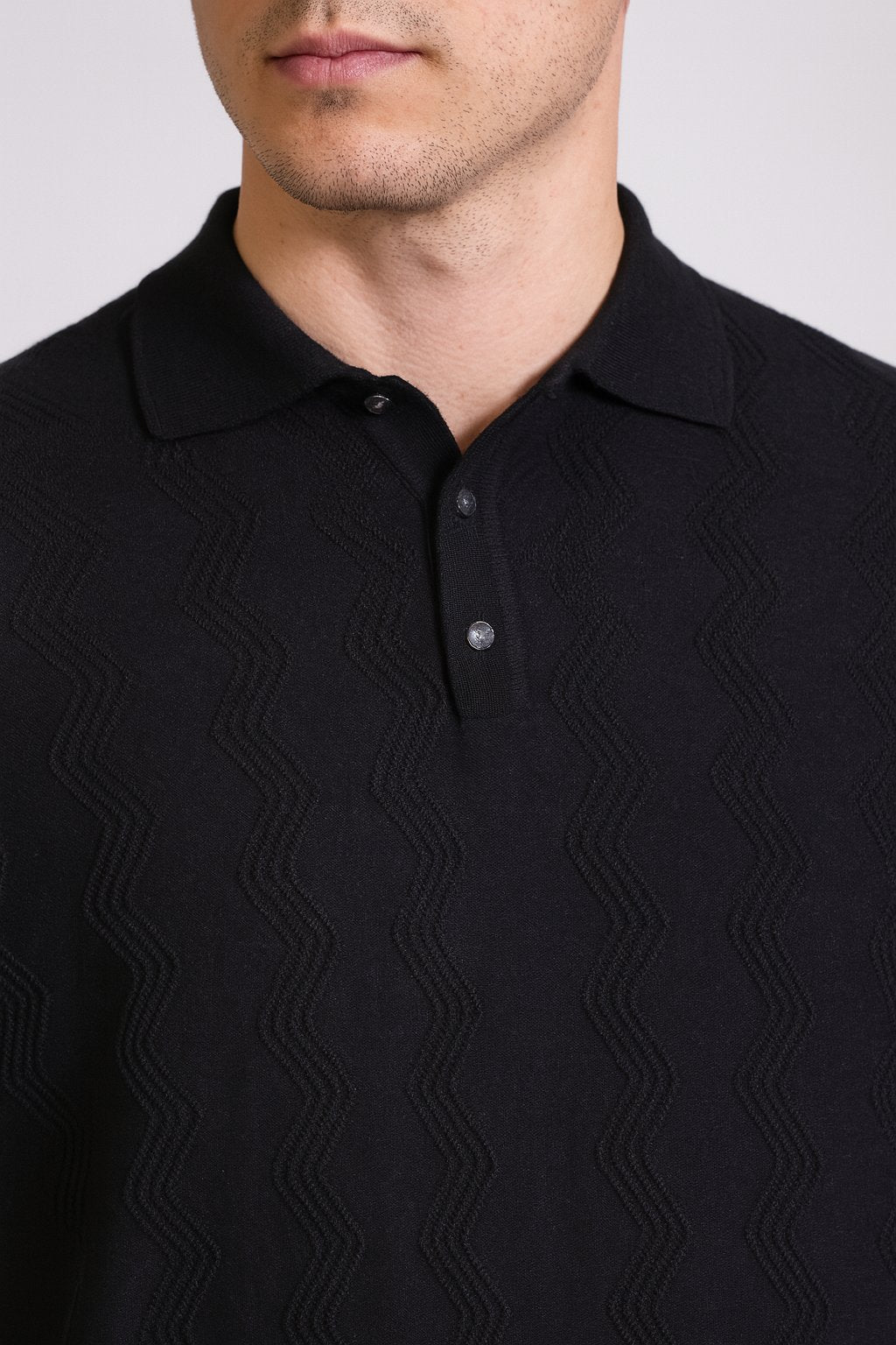 Tony Montana Black Chevron Textured Knit Polo