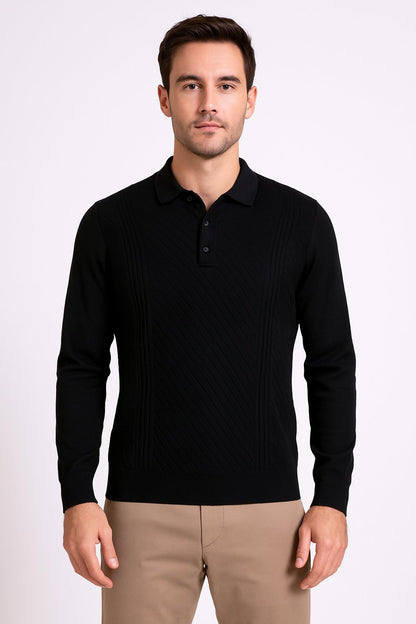 Tony Montana Black Oblique Ribbed Knit Polo