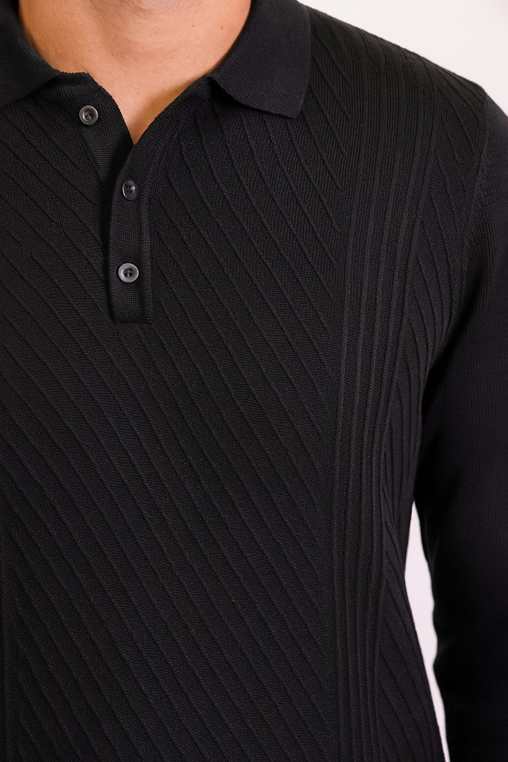 Tony Montana Black Oblique Ribbed Knit Polo