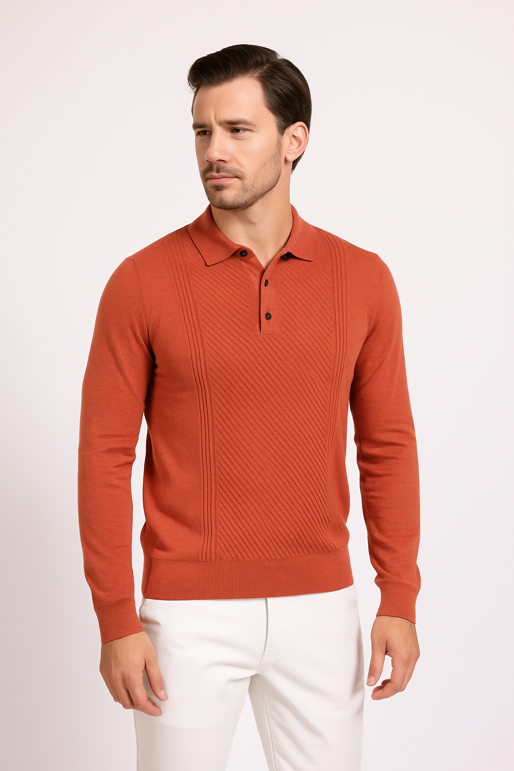 Tony Montana Burnt Red Oblique Ribbed Knit Polo
