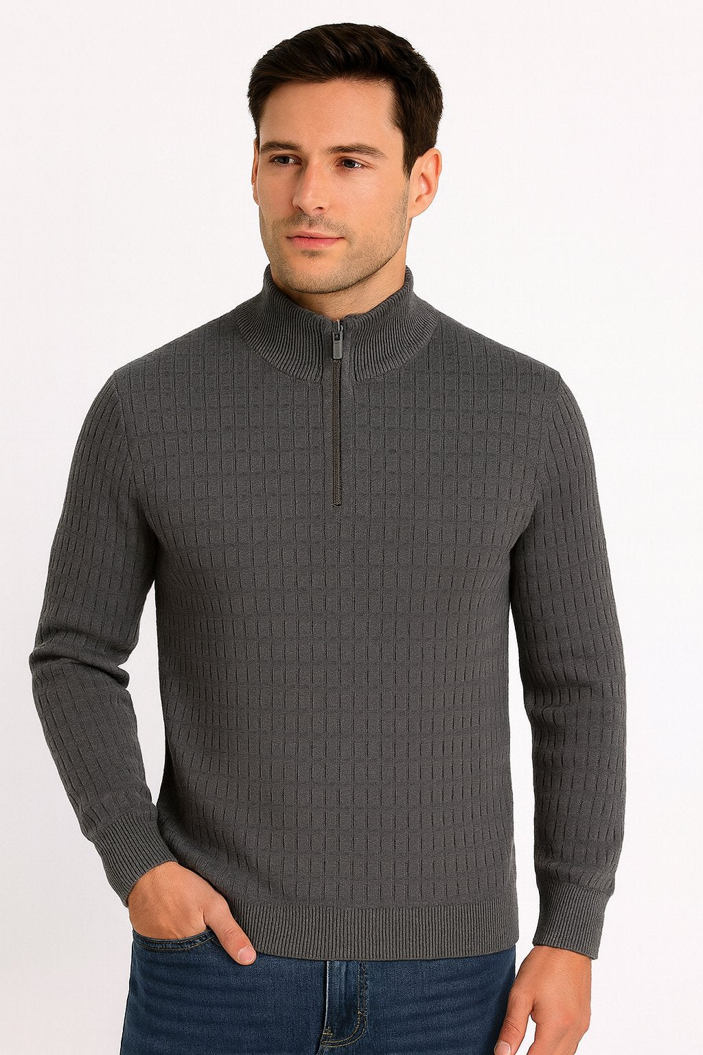 Tony Montana Charcoal Quarter Zip Waffle Knit