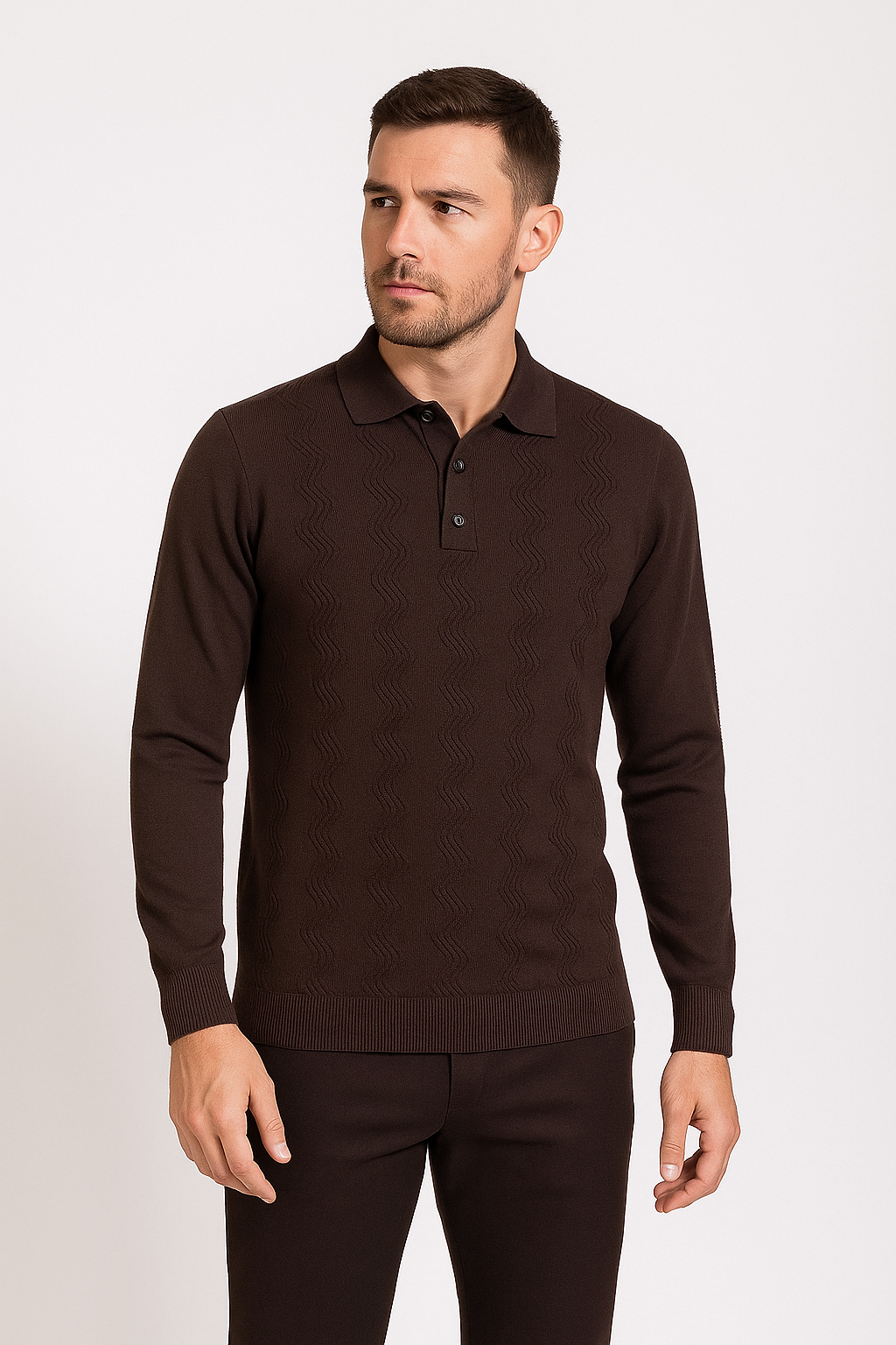 Tony Montana Coffee Chevron Textured Knit Polo