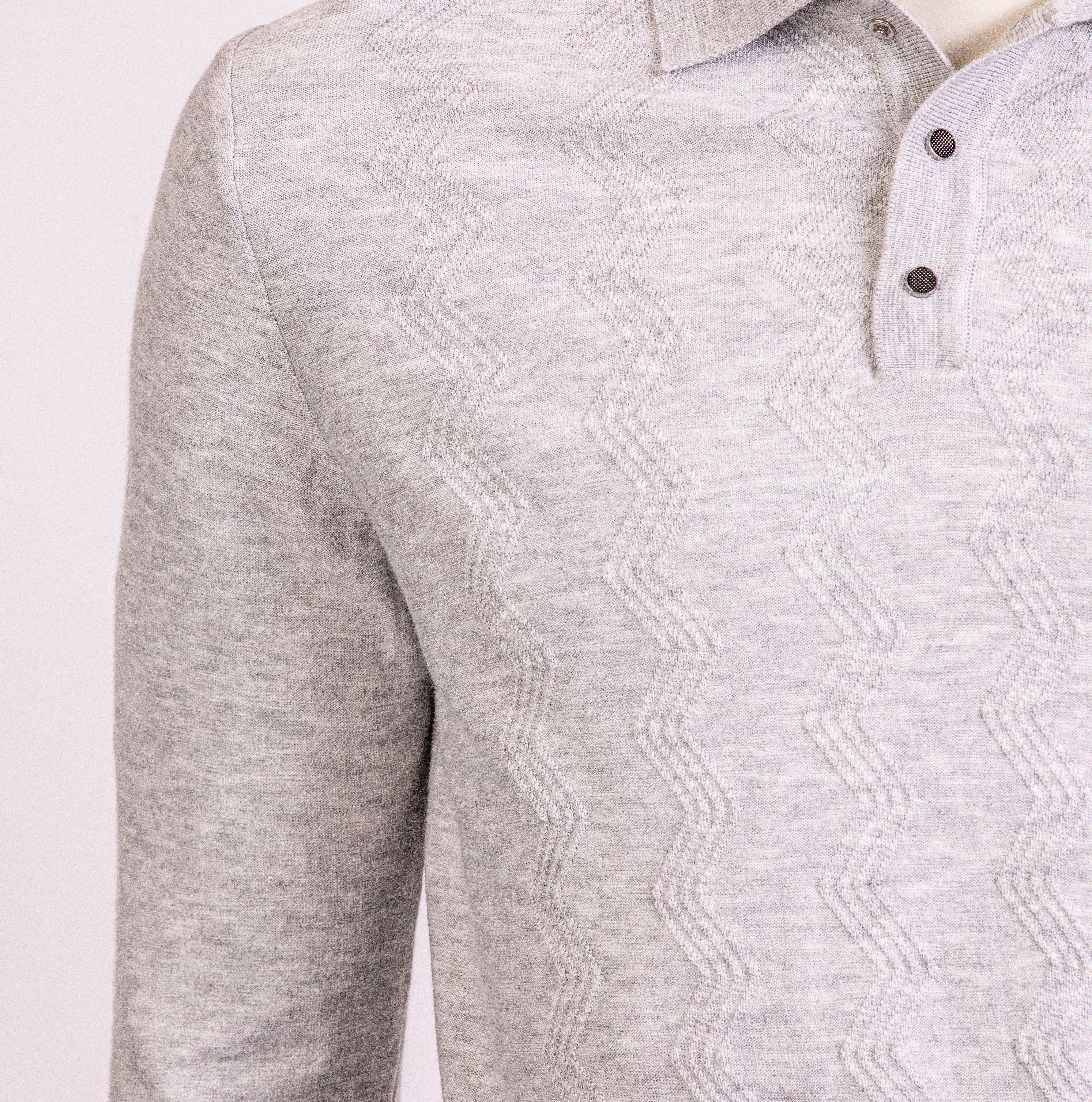 Tony Montana Grey Chevron Textured Knit Polo
