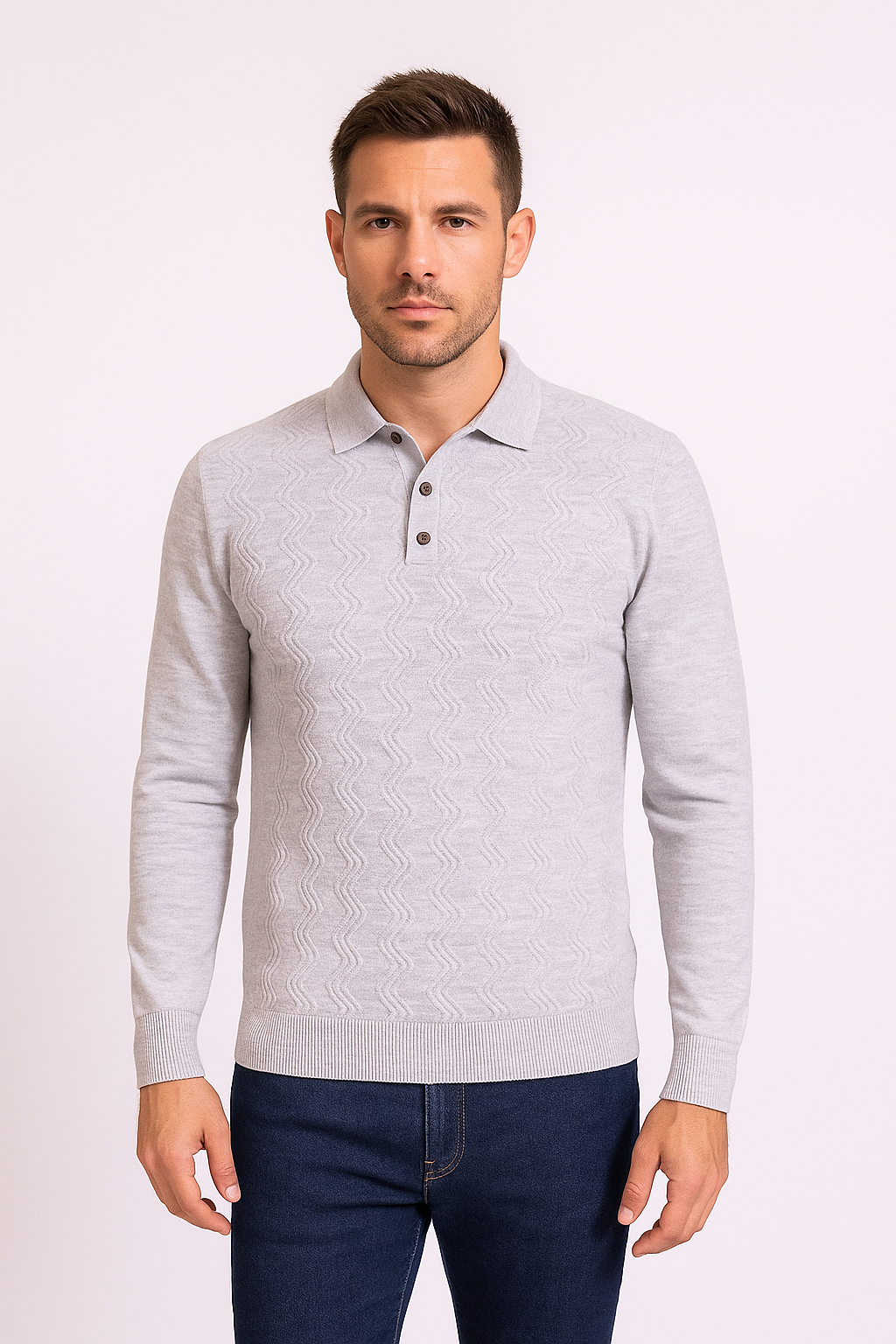 Tony Montana Grey Chevron Textured Knit Polo