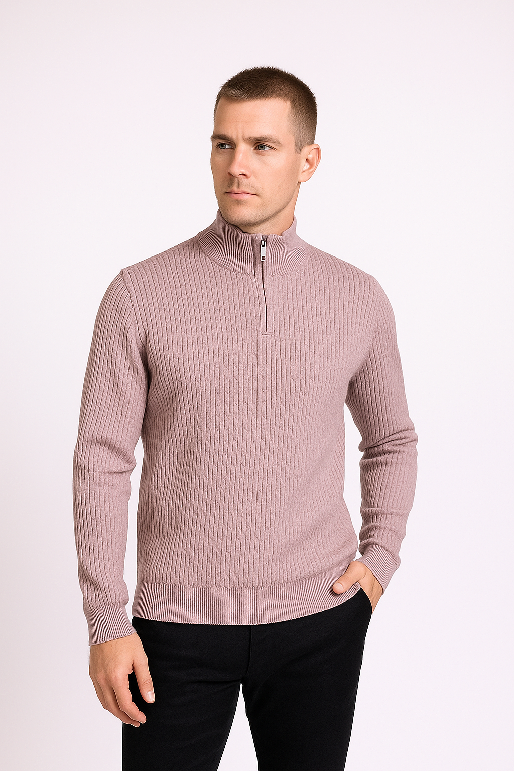 Tony Montana Latte Quarter Zip Waffle Knit