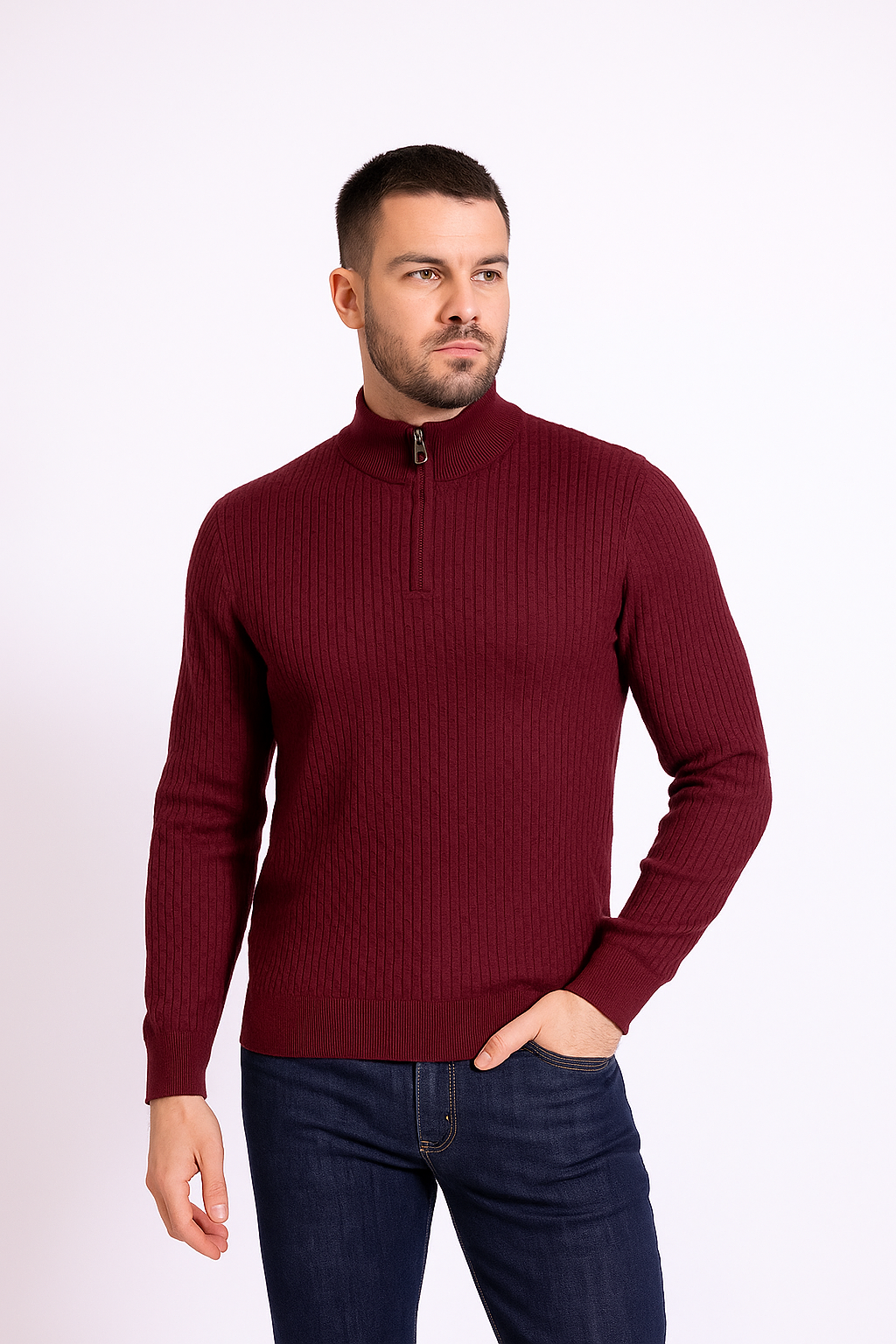 Tony Montana Maroon Quarter Zip Waffle Knit
