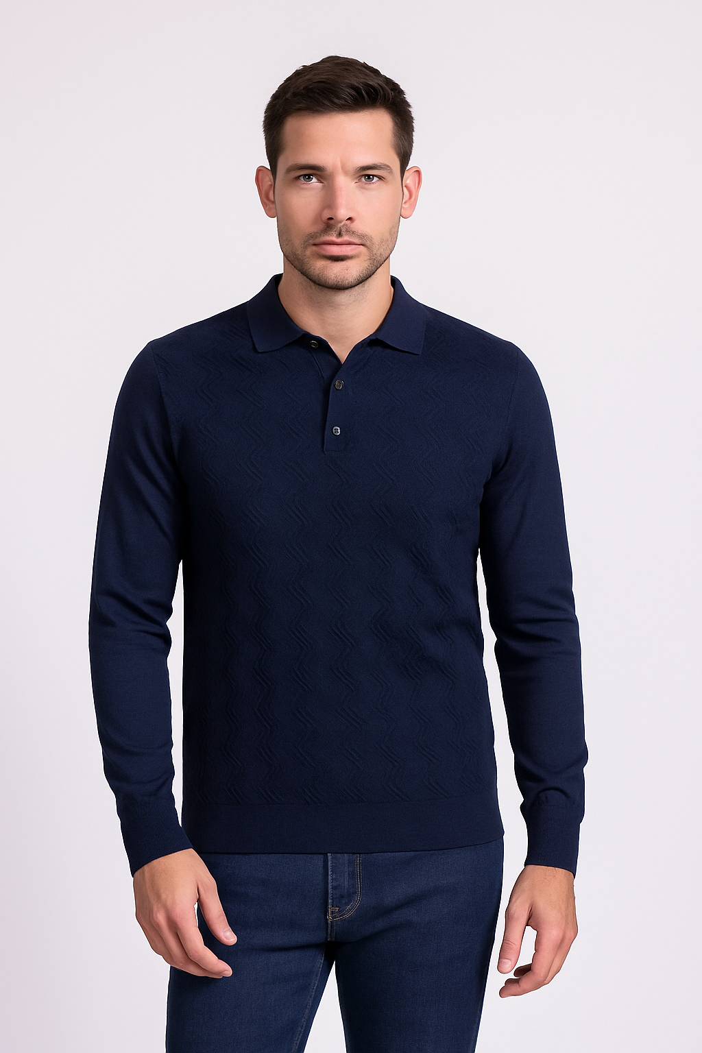 Tony Montana Navy Chevron Textured Knit Polo