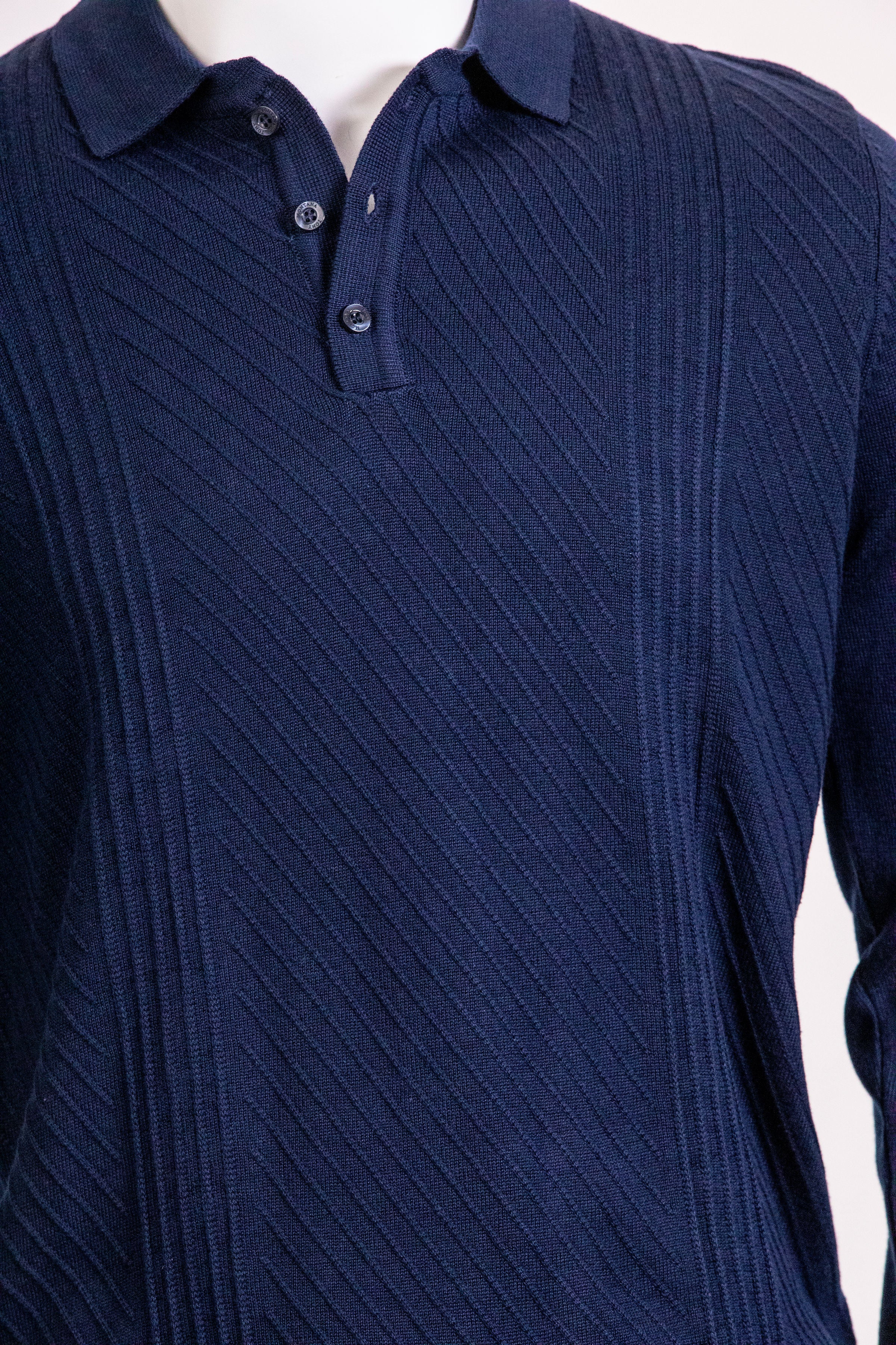 Tony Montana Navy Oblique Ribbed Knit Polo