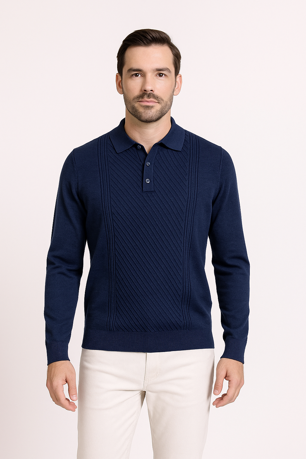 Tony Montana Navy Oblique Ribbed Knit Polo