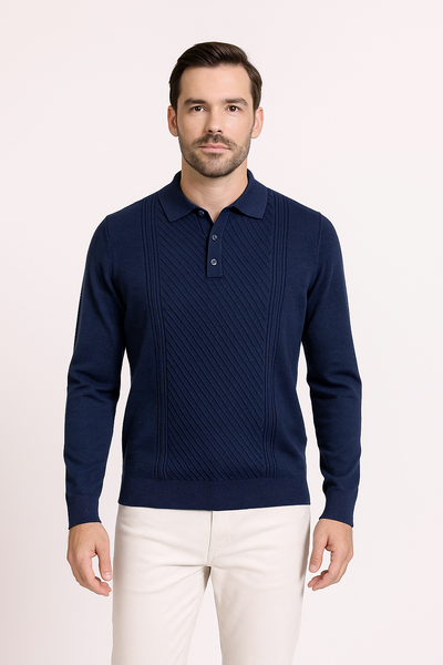 Tony Montana Navy Oblique Ribbed Knit Polo