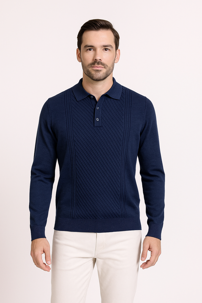 Tony Montana Navy Oblique Ribbed Knit Polo