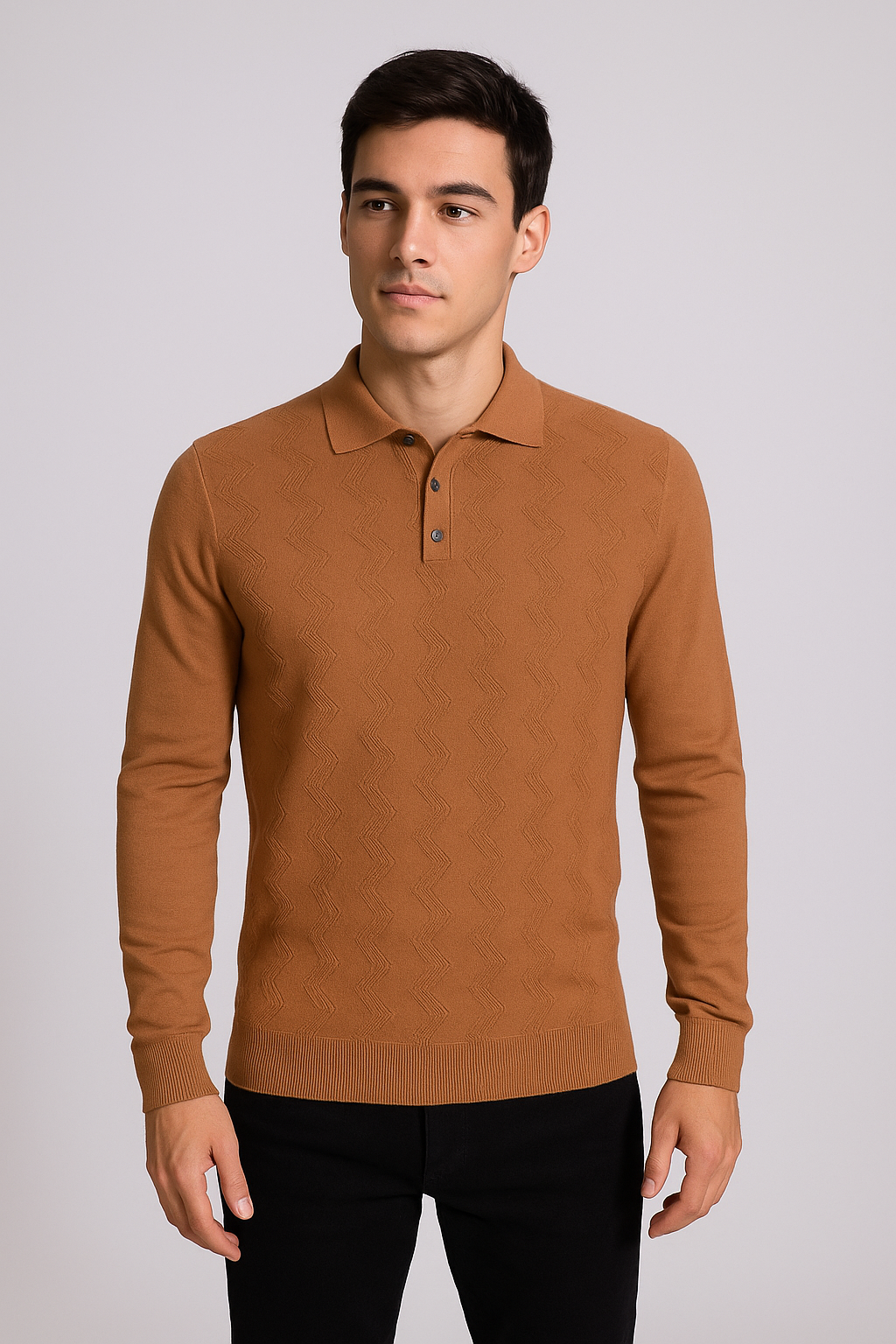 Tony Montana Tobacco Chevron Textured Knit Polo