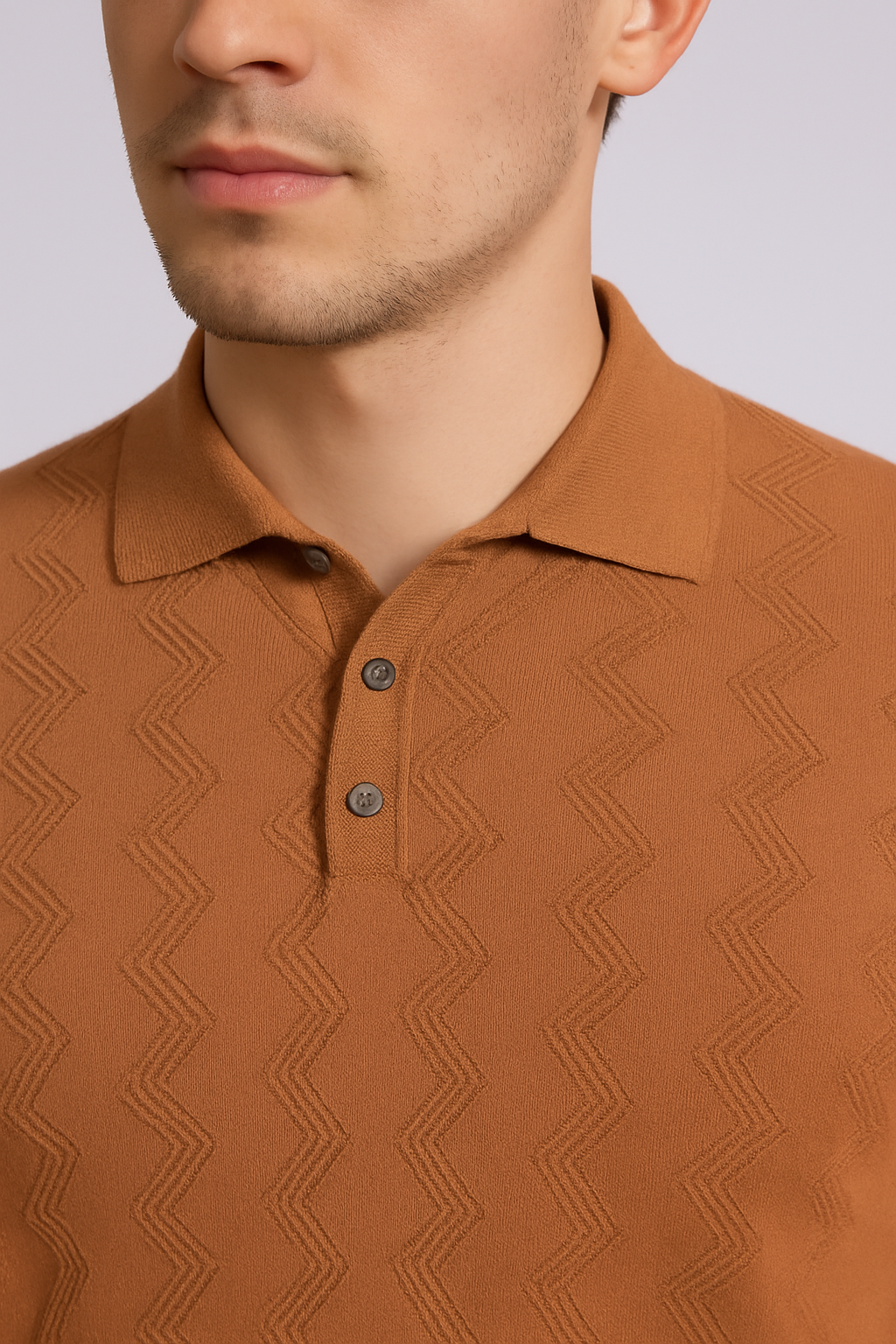 Tony Montana Tobacco Chevron Textured Knit Polo