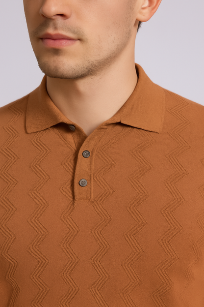 Tony Montana Tobacco Chevron Textured Knit Polo