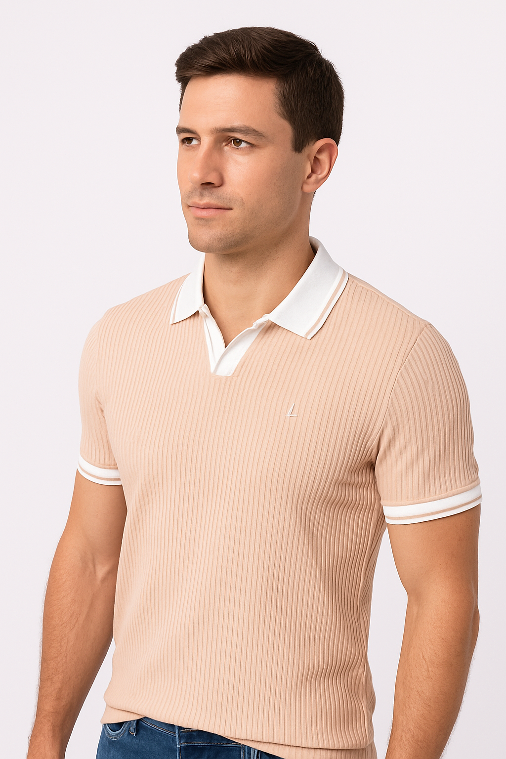 Troy Beige Self Striped Polo