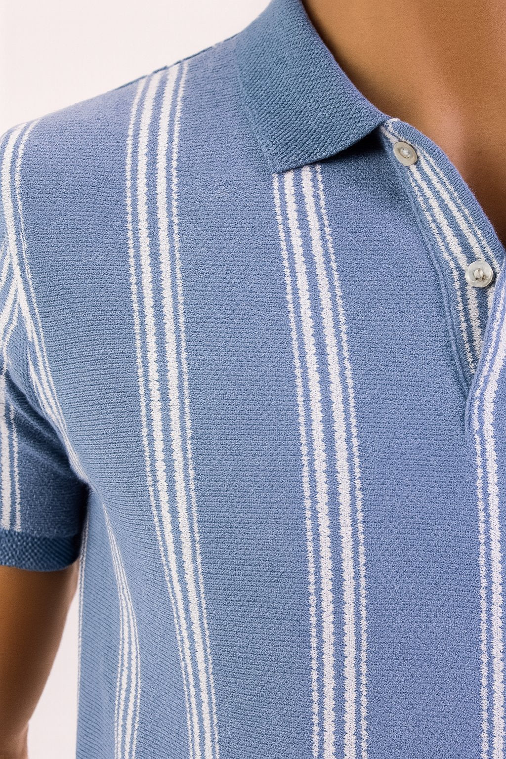 Troy Blue Textured Striped Polo
