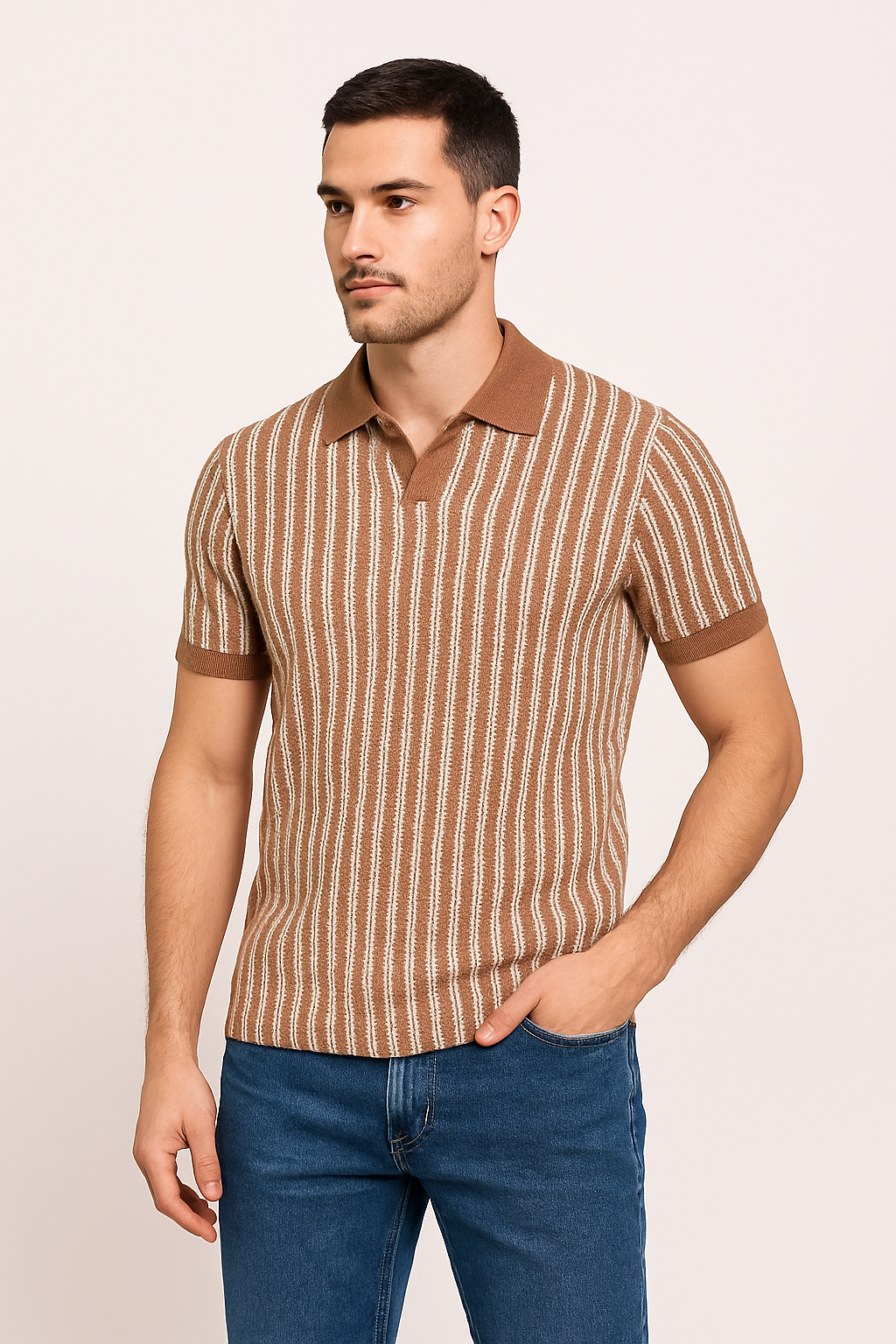 Troy Brown Knitted Striped Polo