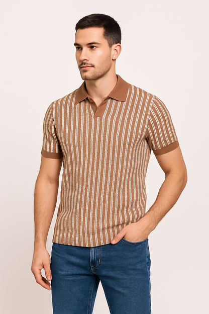 Troy Brown Knitted Striped Polo