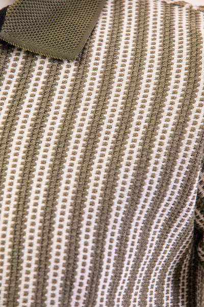 Troy Green Knitted Striped Polo