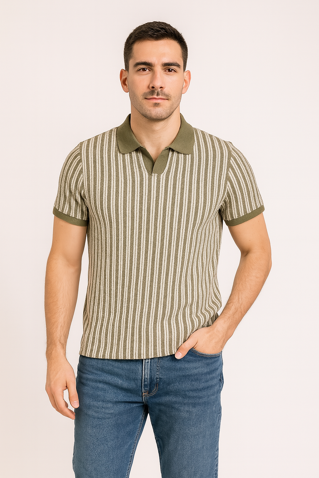 Troy Green Knitted Striped Polo