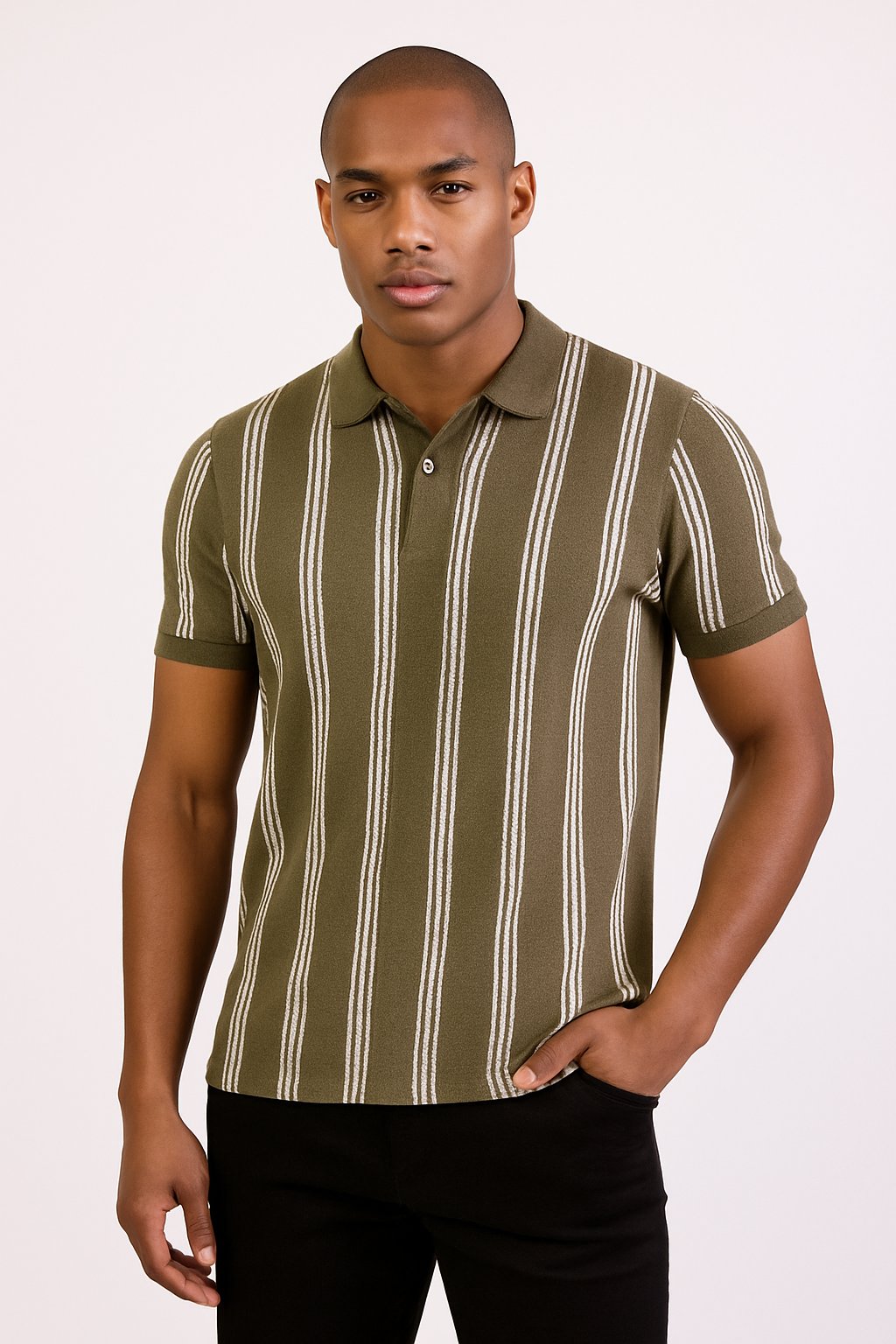 Troy Khaki Textured Striped Polo