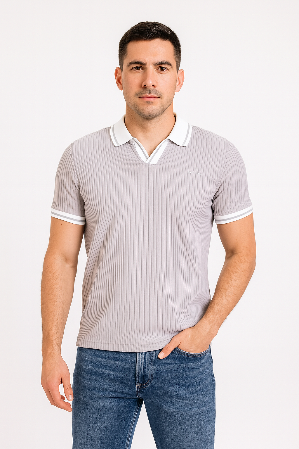Troy Silver Self Striped Polo