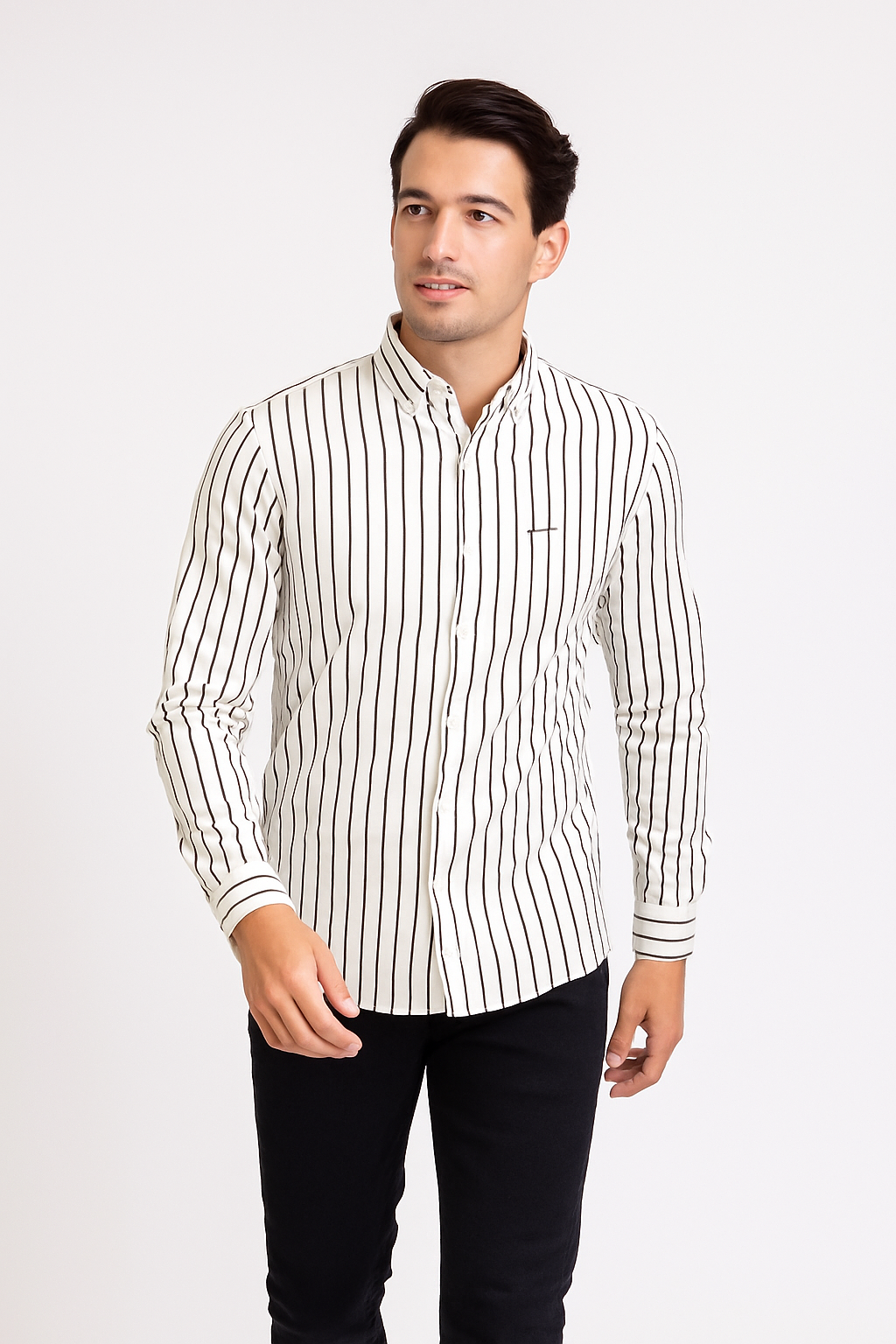 Troy White/Khaki Striped Long Sleeve Shirt