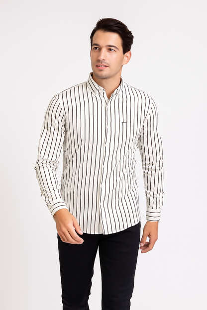 Troy White/Khaki Striped Long Sleeve Shirt