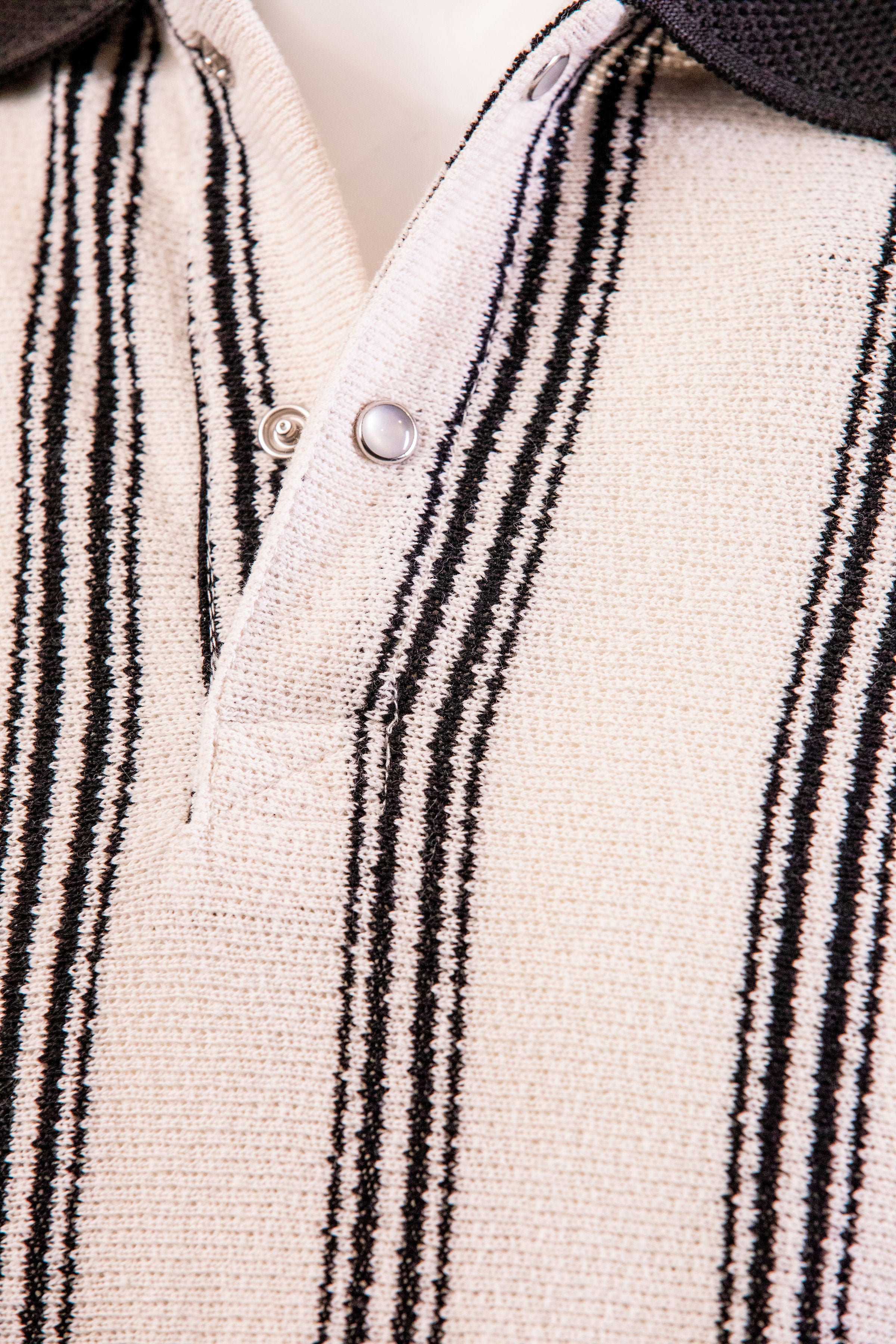 Troy White Textured Striped Polo