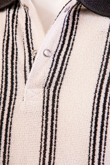 Troy White Textured Striped Polo