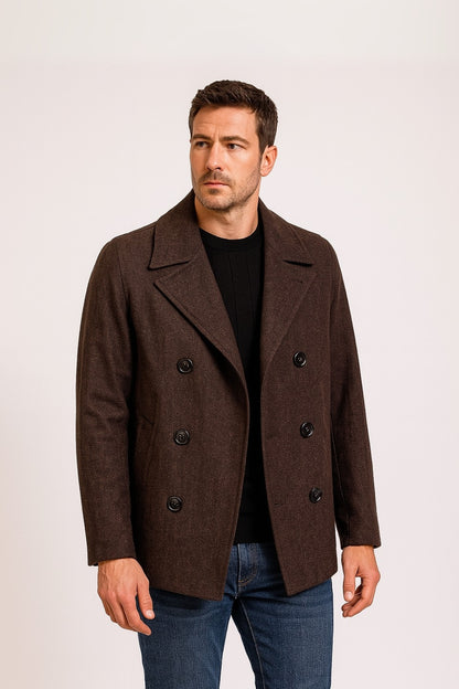 Varce Austin Double Breasted Brown Wool Coat