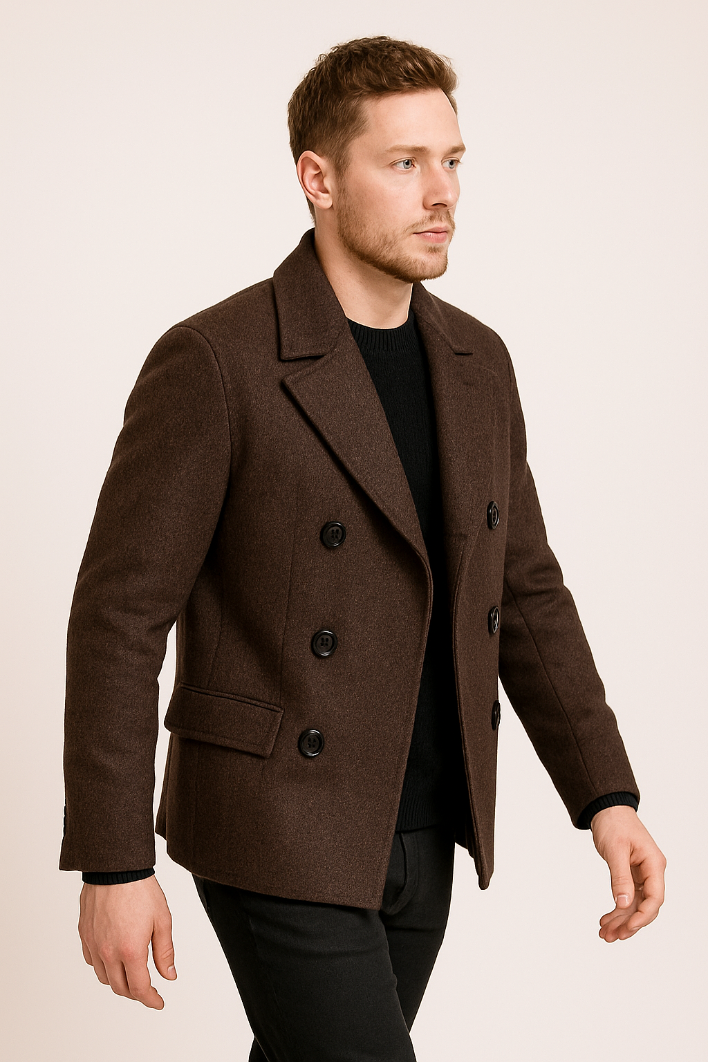 Varce Austin Double Breasted Brown Wool Coat