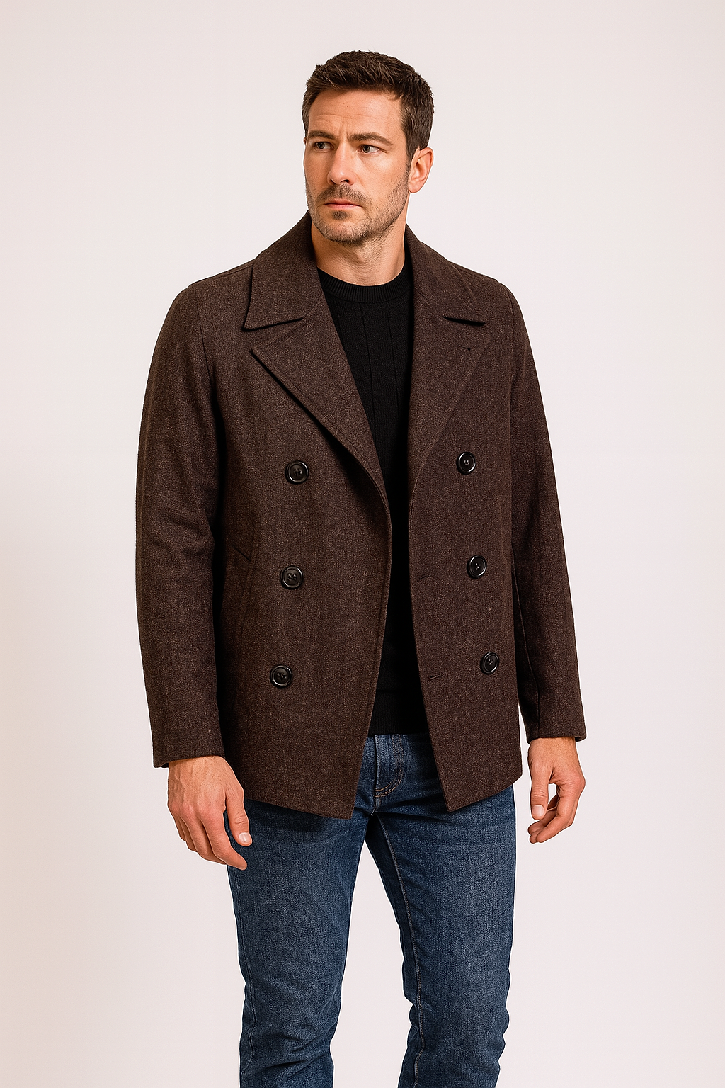 Varce Austin Double Breasted Brown Wool Coat