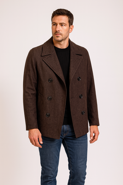Varce Austin Double Breasted Brown Wool Coat